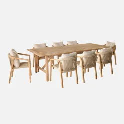 Mesa de jardín madera de eucalipto y cuerdas, 8 plazas