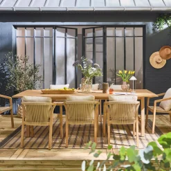 Mesa de jardín madera de eucalipto y cuerdas, 8 plazas