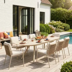 Mesa de jardín ovalada extensible de aluminio, 10 plazas