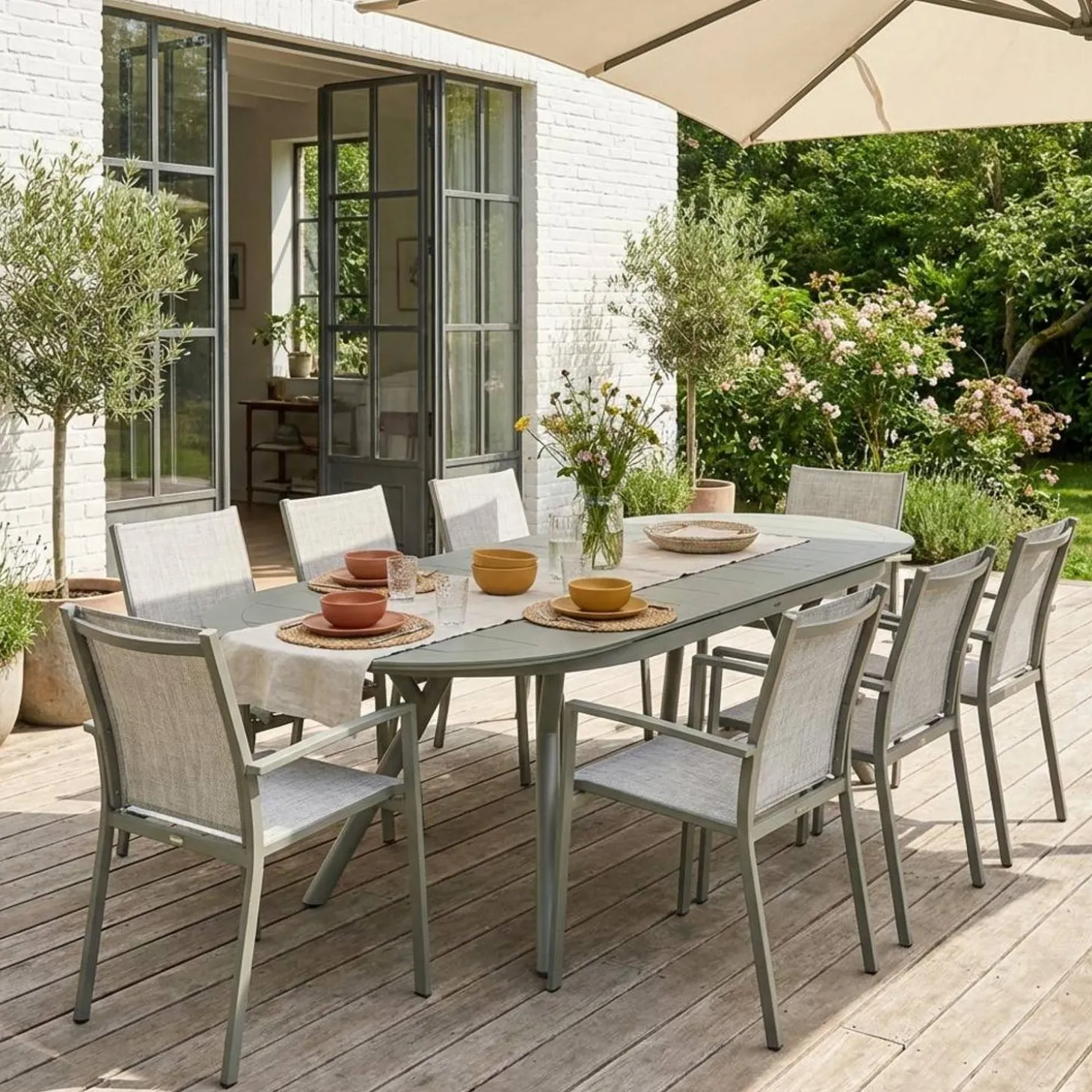 Mesa de jardín ovalada extensible de aluminio, 10 plazas