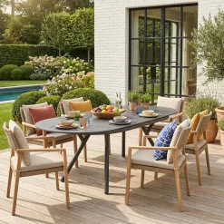 Mesa de jardín ovalada extensible de aluminio, 10 plazas