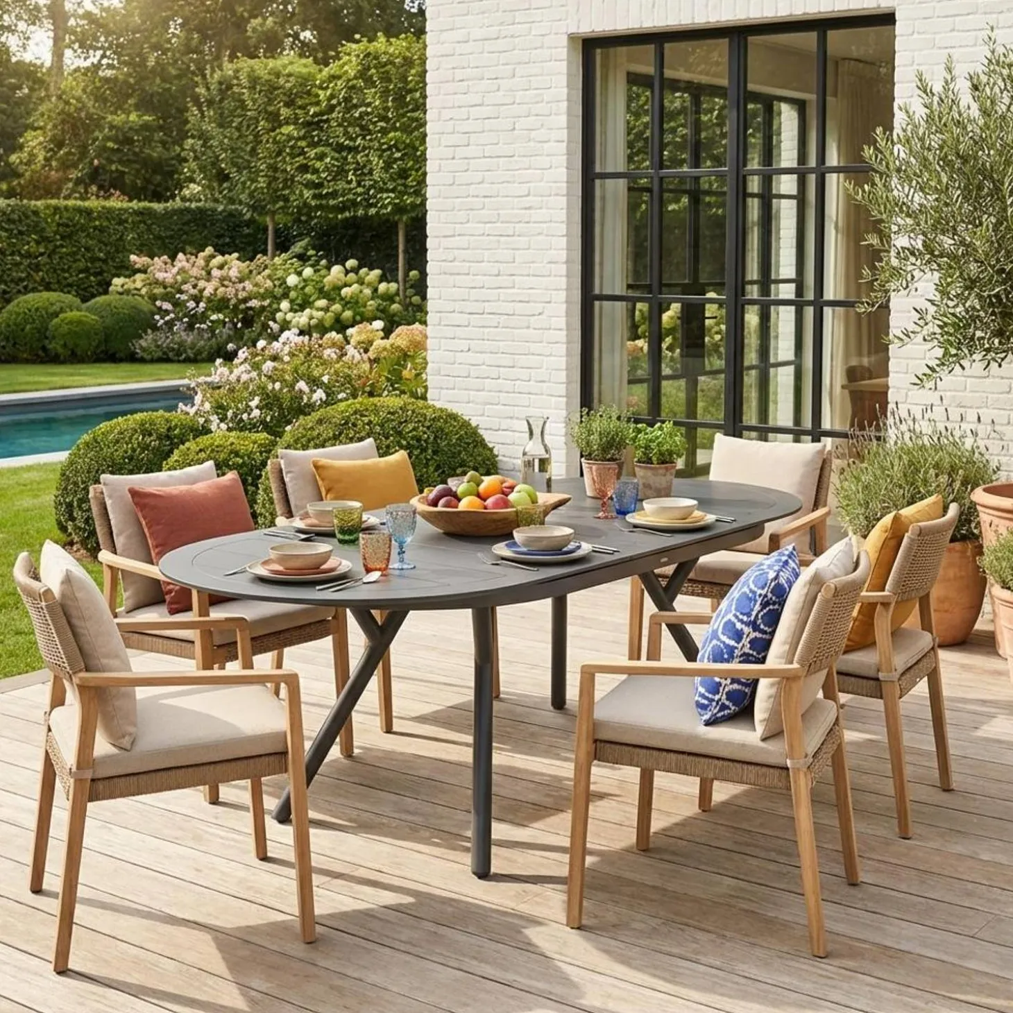 Mesa de jardín ovalada extensible de aluminio, 10 plazas