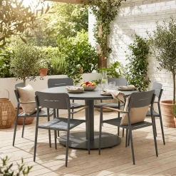 Mesa de jardín redonda de aluminio con 6 sillas