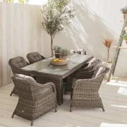 Mesa de jardín redonda de resina trenzada con 6 sillas