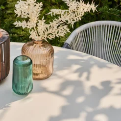 Mesa de jardín redonda de aluminio y vidrio, para 6 plazas
