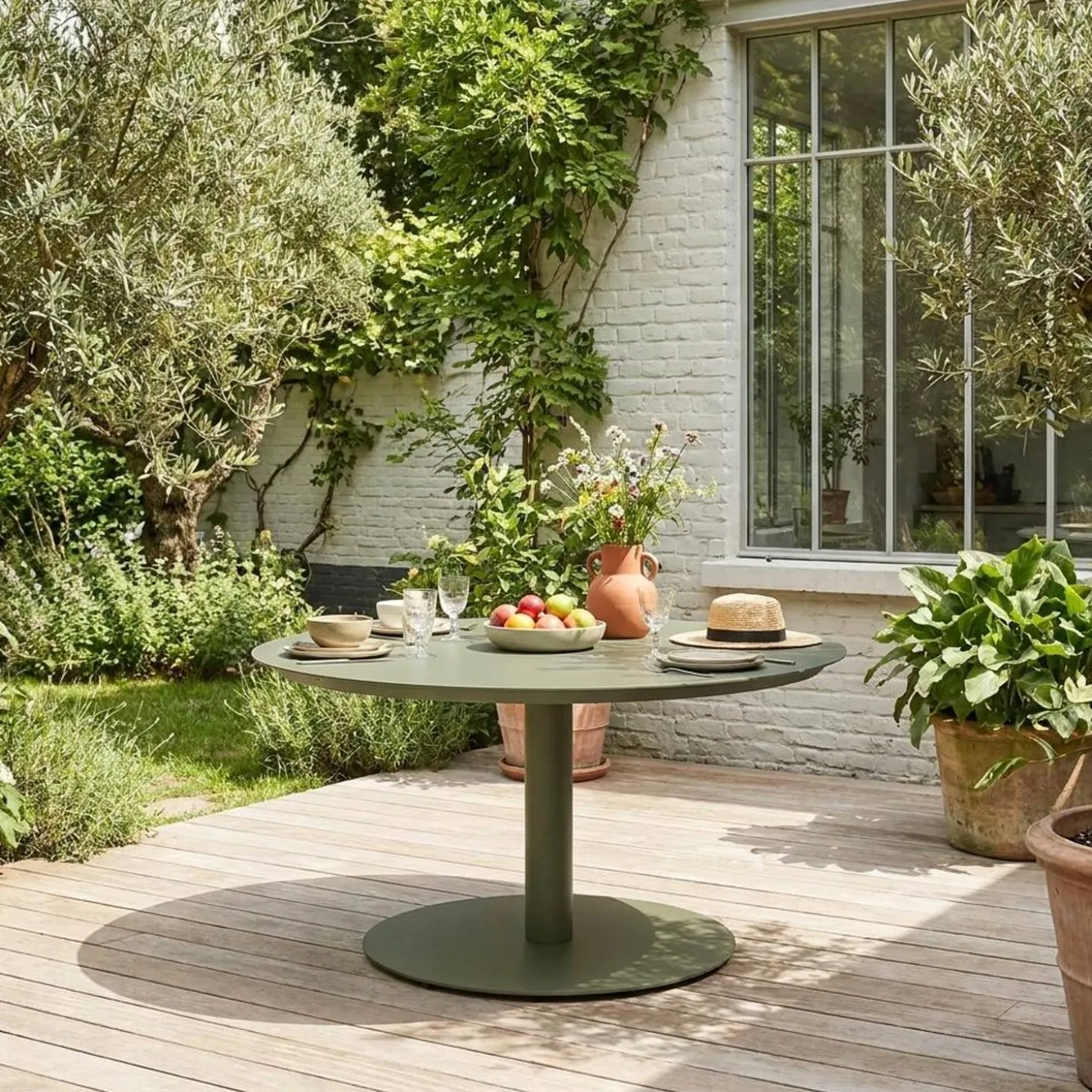 Mesa de jardín redonda de aluminio, 6 plazas