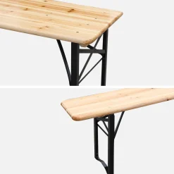 Mesa de madera y 2 bancos plegables para 6 personas