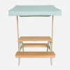 Mesa de picnic de jardín infantil de madera con sombrilla, 2 plazas