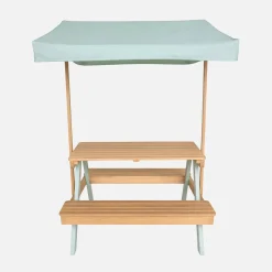 Mesa de picnic de jardín infantil de madera con sombrilla, 2 plazas