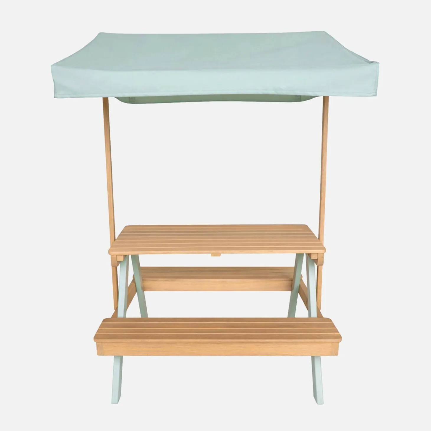 Mesa de picnic de jardín infantil de madera con sombrilla, 2 plazas
