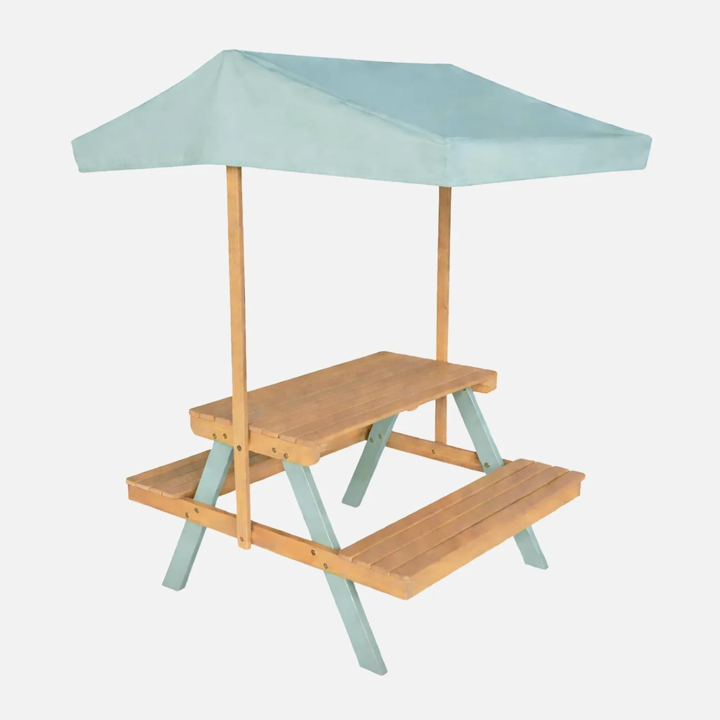 Mesa de picnic de jardín infantil de madera con sombrilla, 2 plazas
