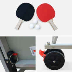 Mesa de ping pong exterior con 2 raquetas y 3 pelotas, 274cm + funda de PVC
