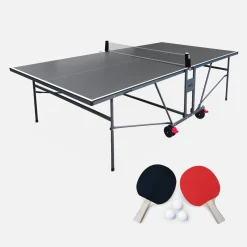 Mesa de ping pong exterior con 2 raquetas y 3 pelotas, 274cm + funda de PVC