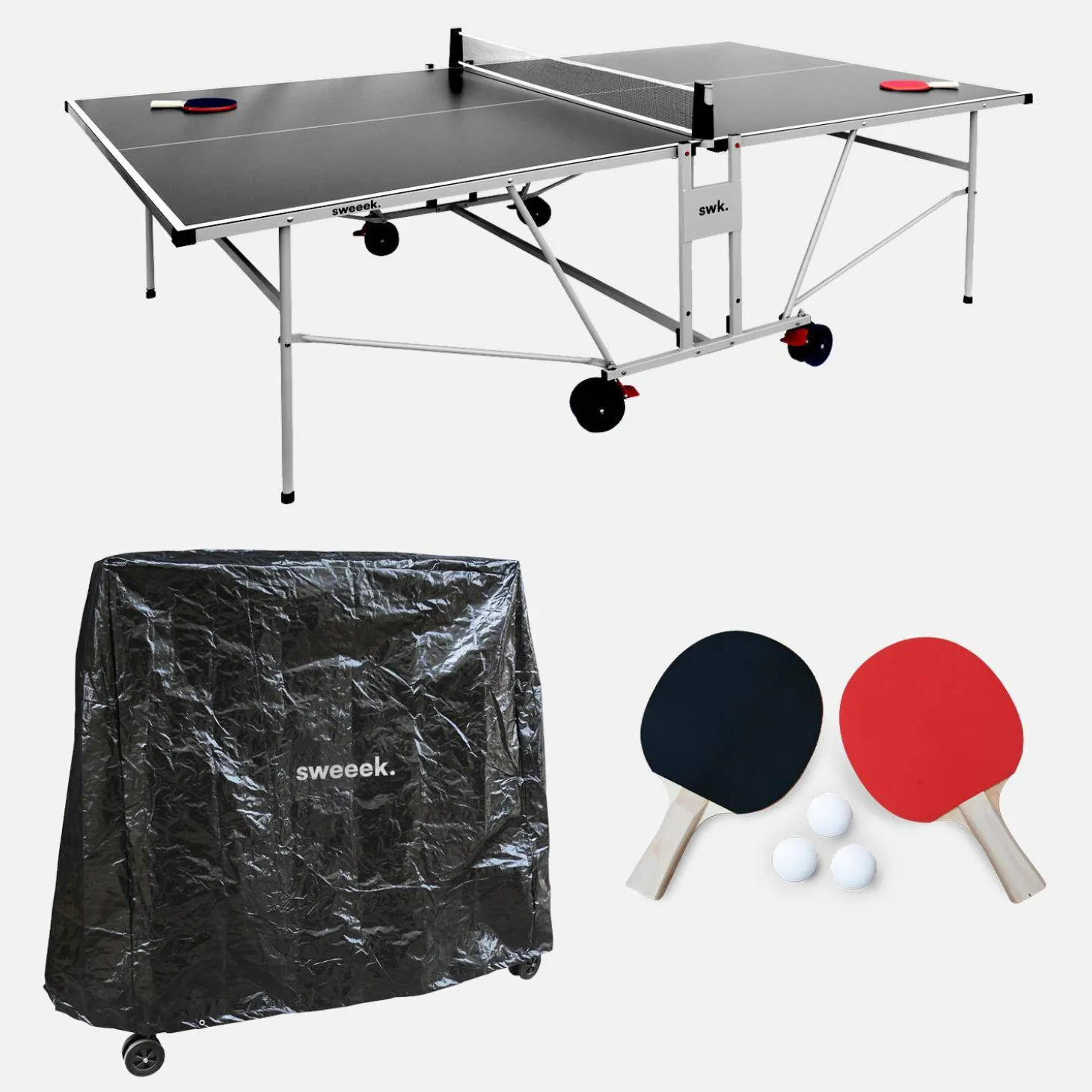 Mesa de ping pong exterior con 2 raquetas y 3 pelotas, 274cm + funda de PVC