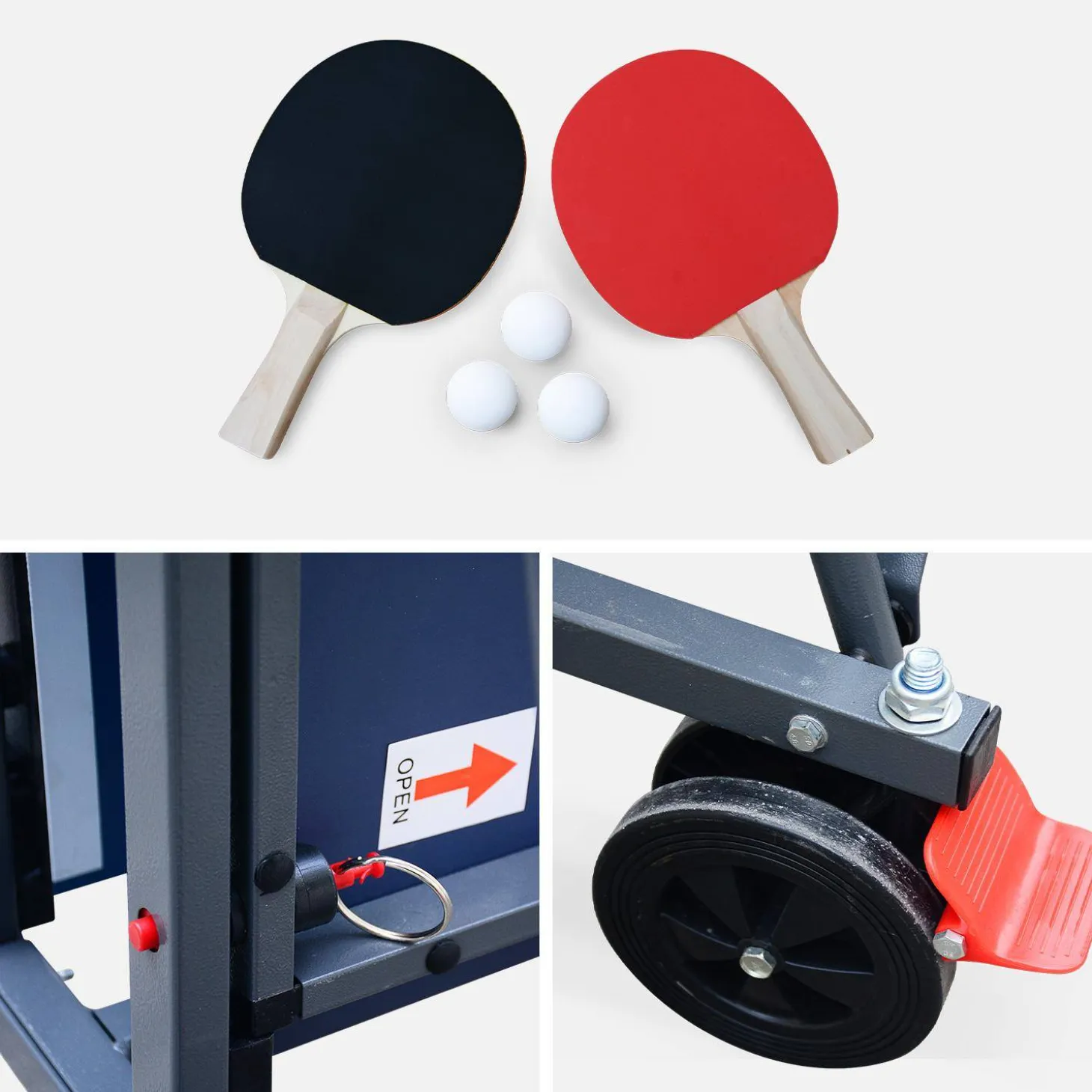 Mesa de ping pong interior plegable con 2 raquetas y 3 pelotas, 274cm