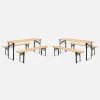 Mesa de recepción plegable madera de abeto 2 bancos, set de 2