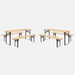Mesa de recepción plegable madera de abeto 2 bancos, set de 2