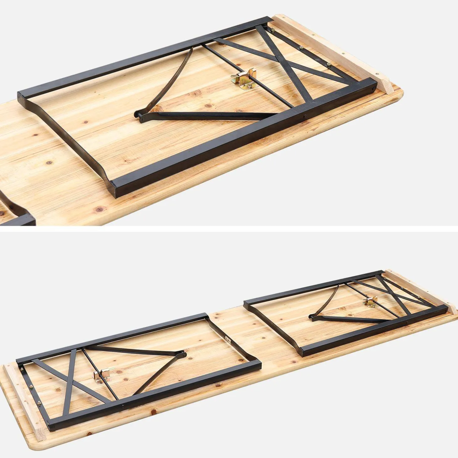 Mesa de recepción plegable madera de abeto 2 bancos, set de 2