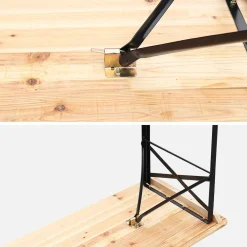 Mesa de recepción plegable madera de abeto 2 bancos, set de 2