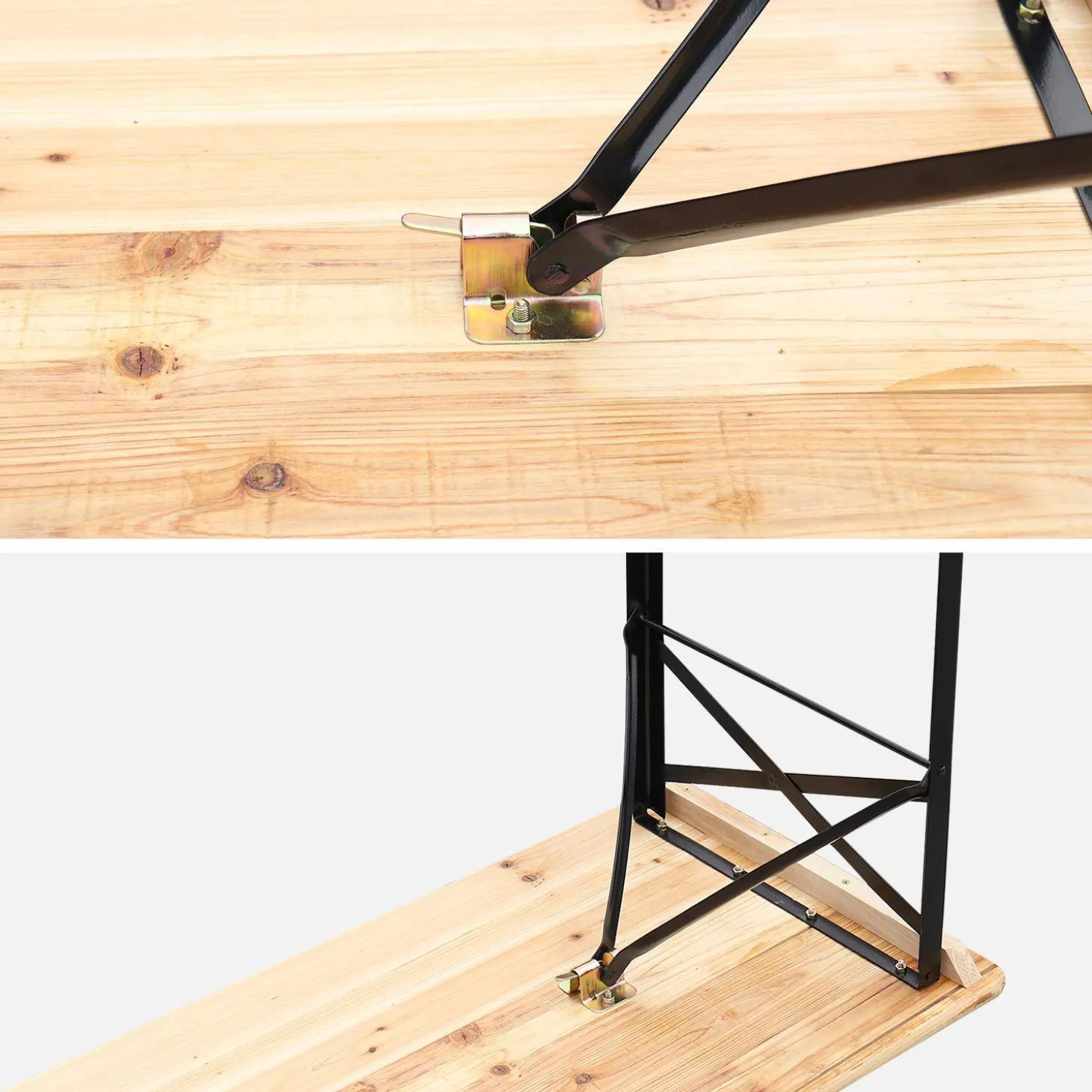 Mesa de recepción plegable madera de abeto 2 bancos, set de 2