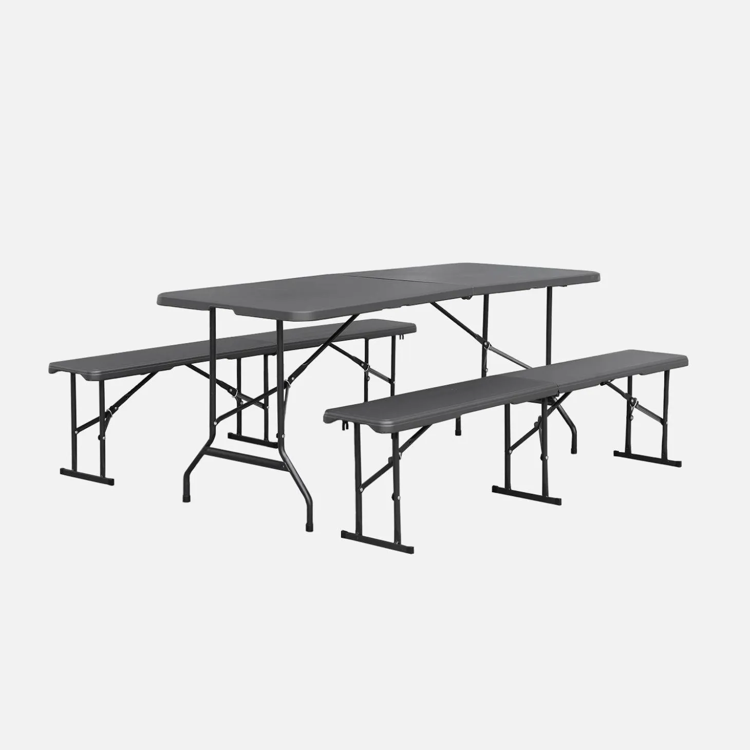 Mesa de recepción plegable acero 2 bancos, set de 2