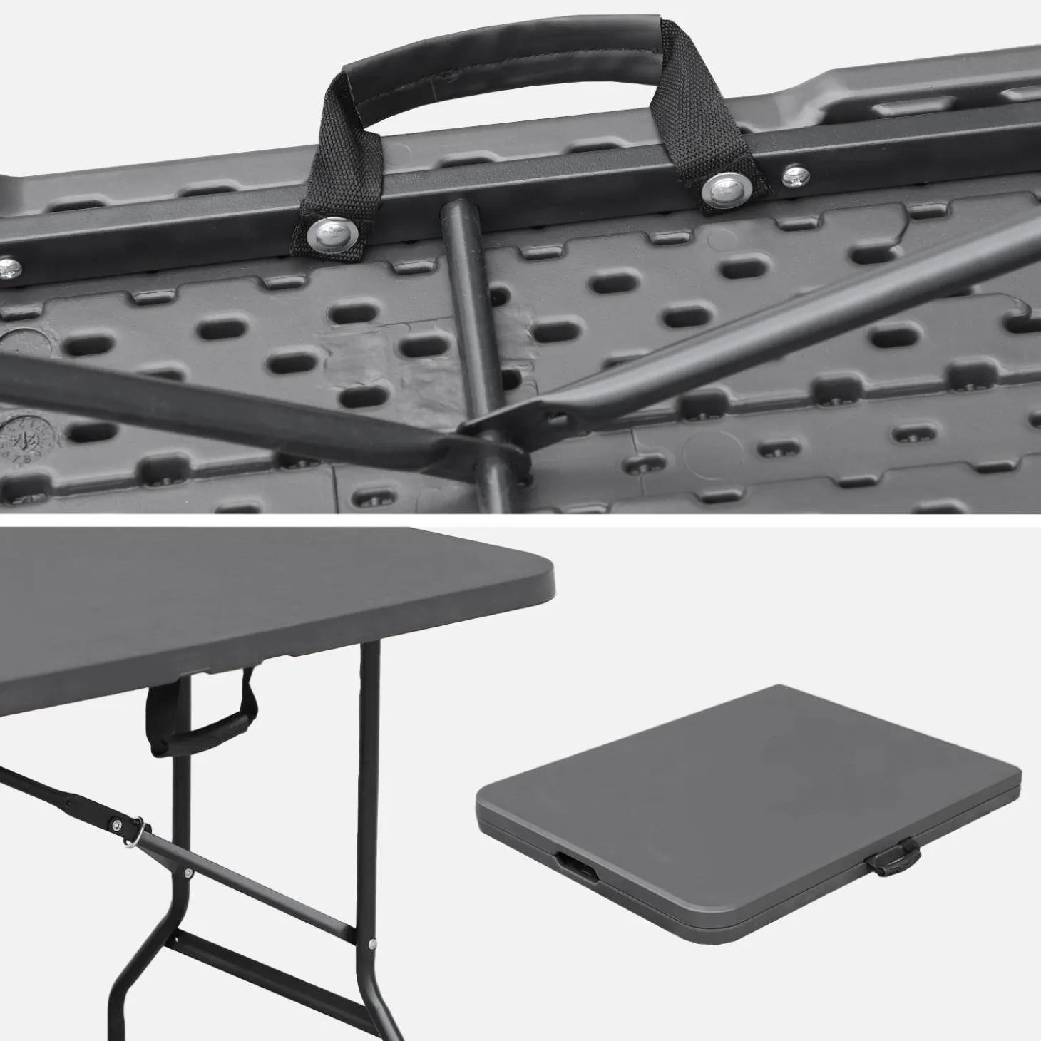 Mesa de recepción plegable acero 2 bancos, set de 2