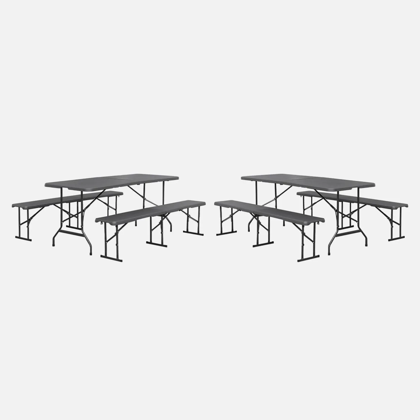 Mesa de recepción plegable acero 2 bancos, set de 2