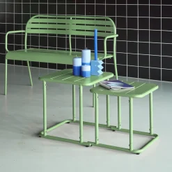 Mesa nido bistró cuadrada para exterior en acero