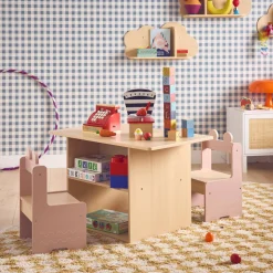 Mesa para niños + 2 sillas, con estantes