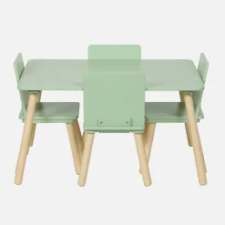 Mesa rectangular infantil de madera de pino, 4 sillas