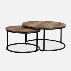 Mesa redonda nido con efecto madera, set de 2