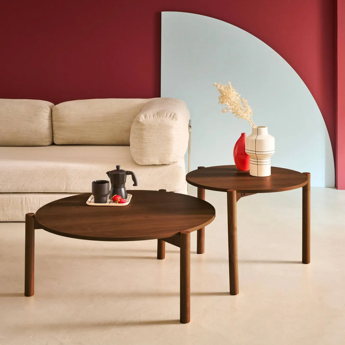 Mesas nido redondas efecto madera, set de 2