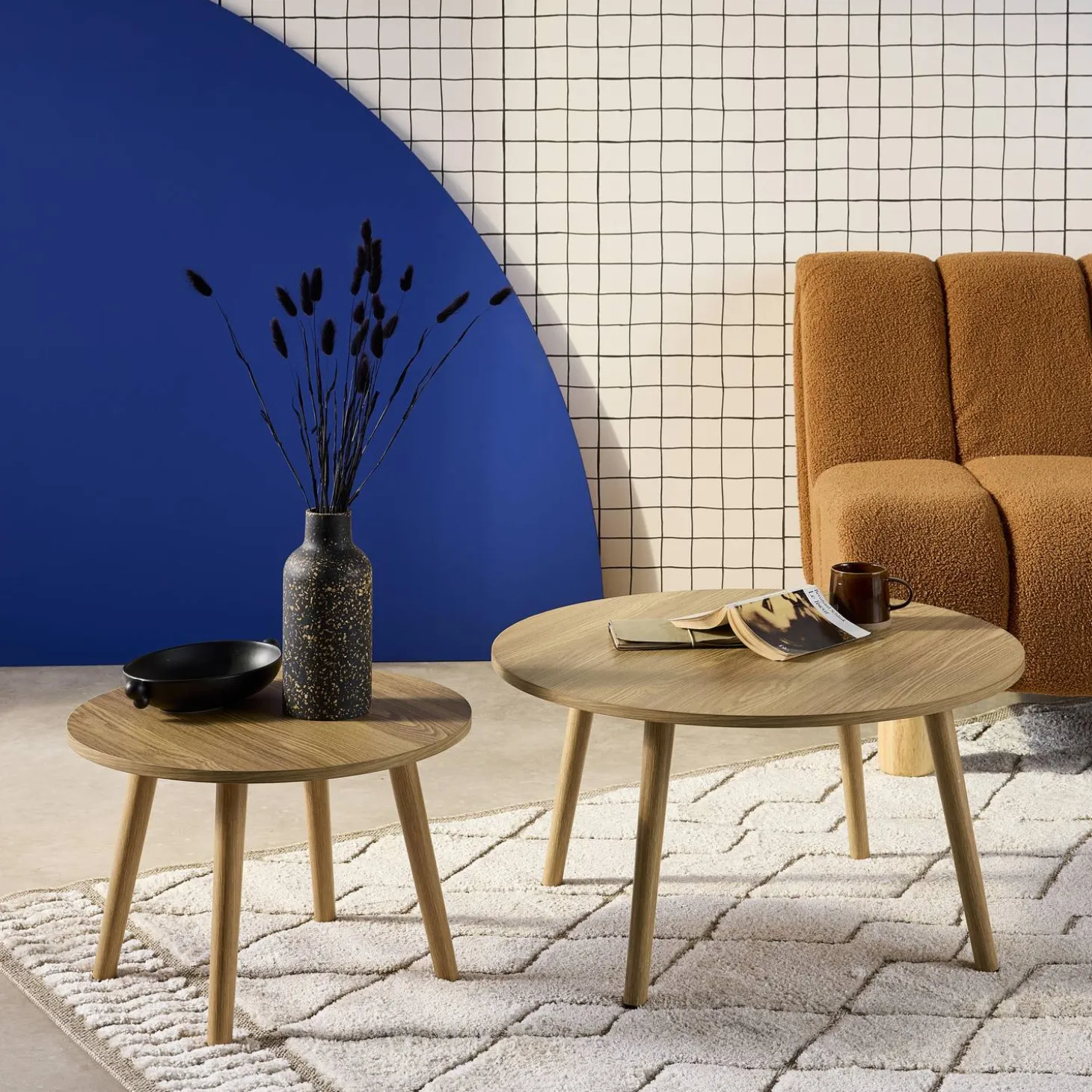 Mesas nido vintage redondas con efecto madera, set de 2