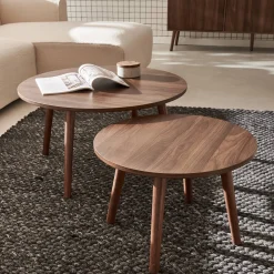 Mesas nido vintage redondas con efecto madera, set de 2