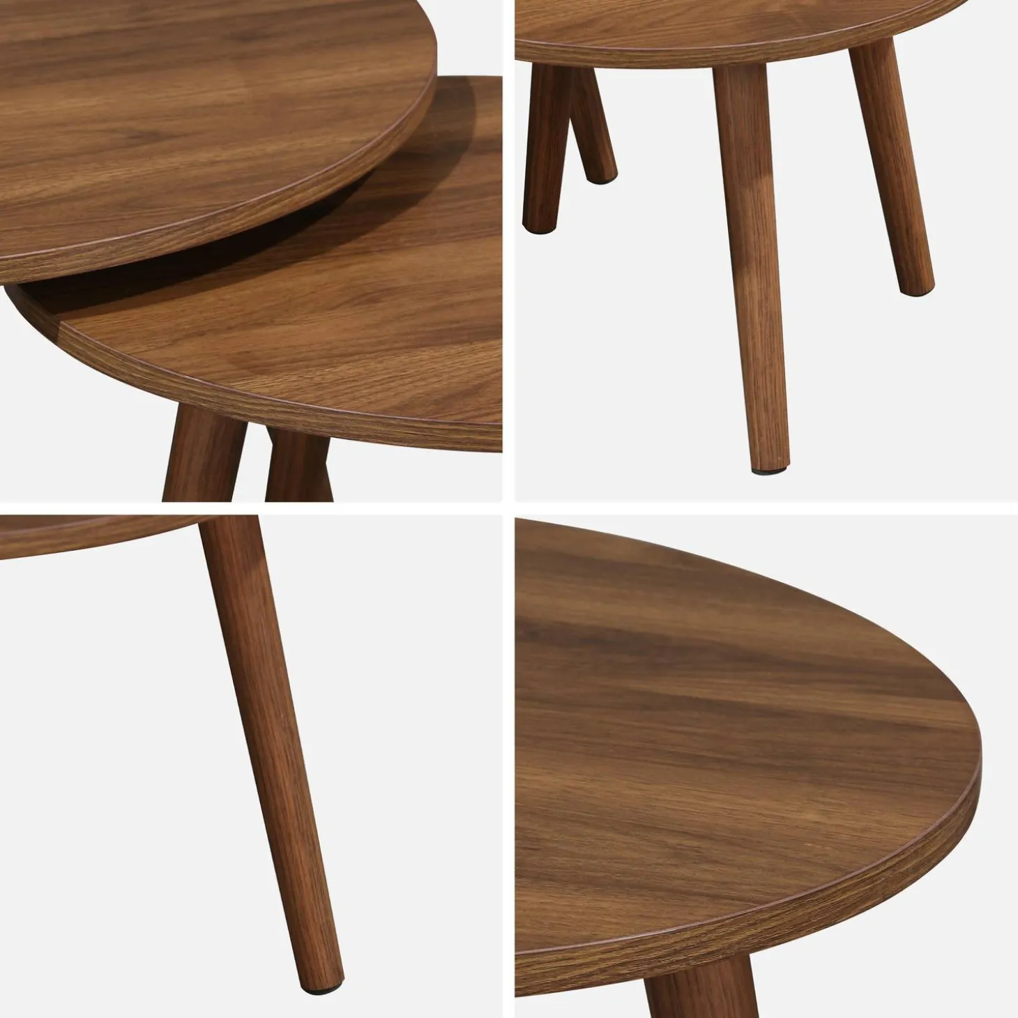 Mesas nido vintage redondas con efecto madera, set de 2