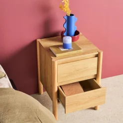 Mesita con decoración madera y 2 cajones, set de 2