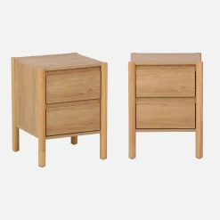 Mesita con decoración madera y 2 cajones, set de 2