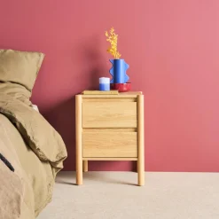 Mesita con decoración madera y 2 cajones, set de 2