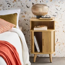 Mesita con efecto madera ranurada, 2 puertas correderas