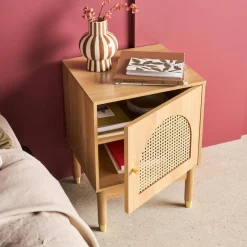 Mesita de madera y caña, 1 puerta