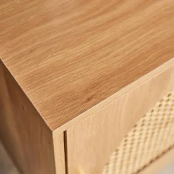 Mesita de madera y caña 1 puerta , set de 2