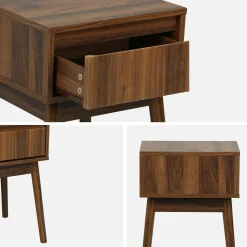 Mesita de noche de 1 cajón con efecto madera, set de 2
