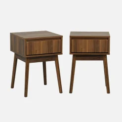 Mesita de noche de 1 cajón con efecto madera, set de 2