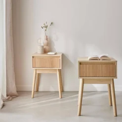 Mesita de noche de 1 cajón con efecto madera, set de 2