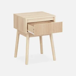 Mesita de noche de 1 cajón con efecto madera, set de 2
