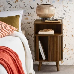 Mesita de noche con 2 puertas correderas y 1 nicho, set de 2