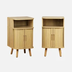 Mesita de noche con 2 puertas correderas y 1 nicho, set de 2
