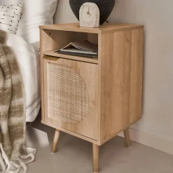 Mesita de noche con efecto madera y caña redondeada