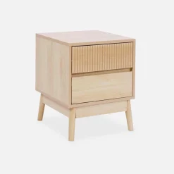 Mesita de noche con efecto madera, 2 cajones