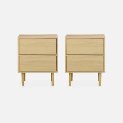 Mesita de noche con efecto madera natural, set de 2